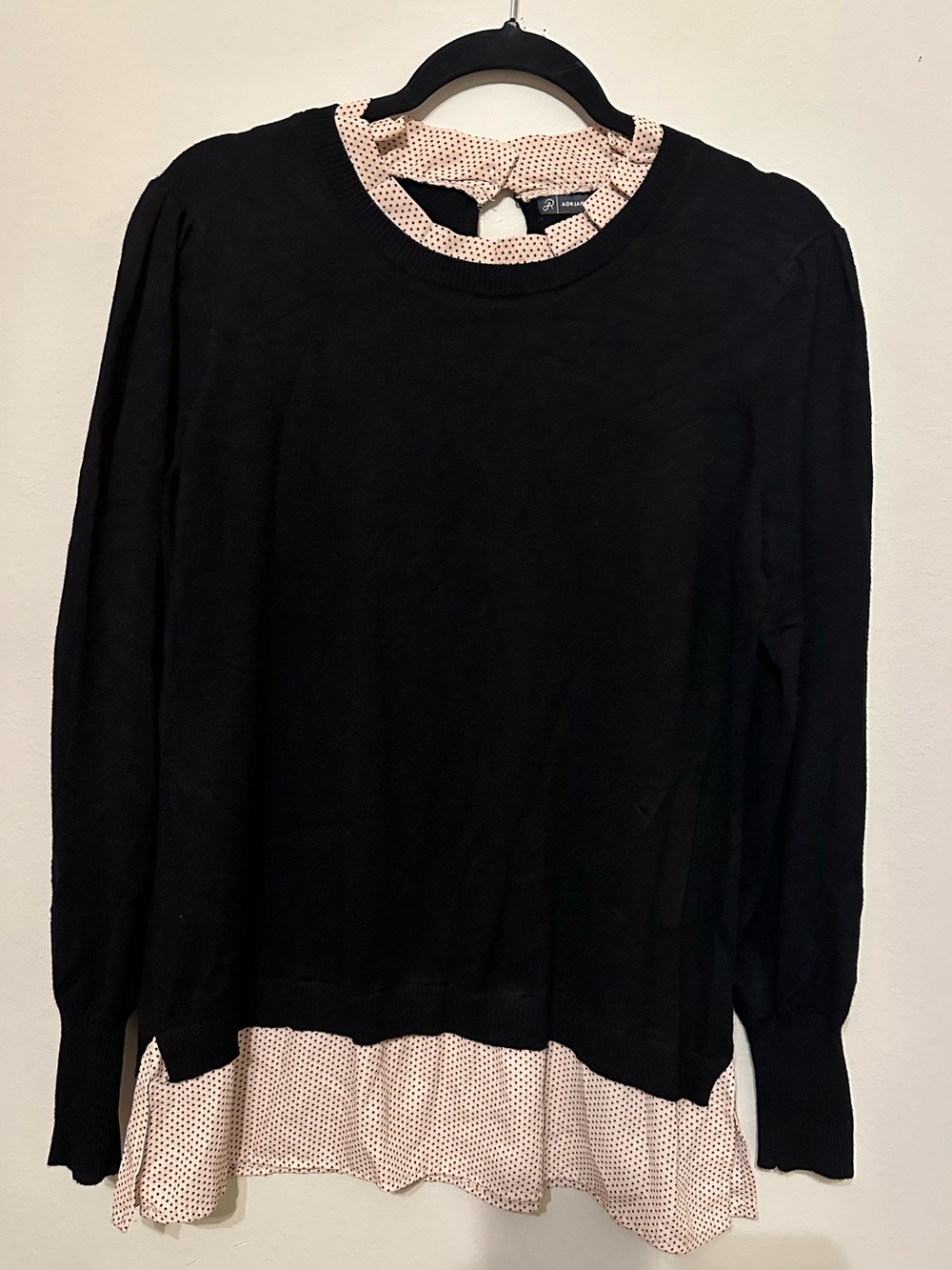 Adrianna Papell Black Long Sleeve Top with Peekaboo Hem and Keyhole Back Detail
